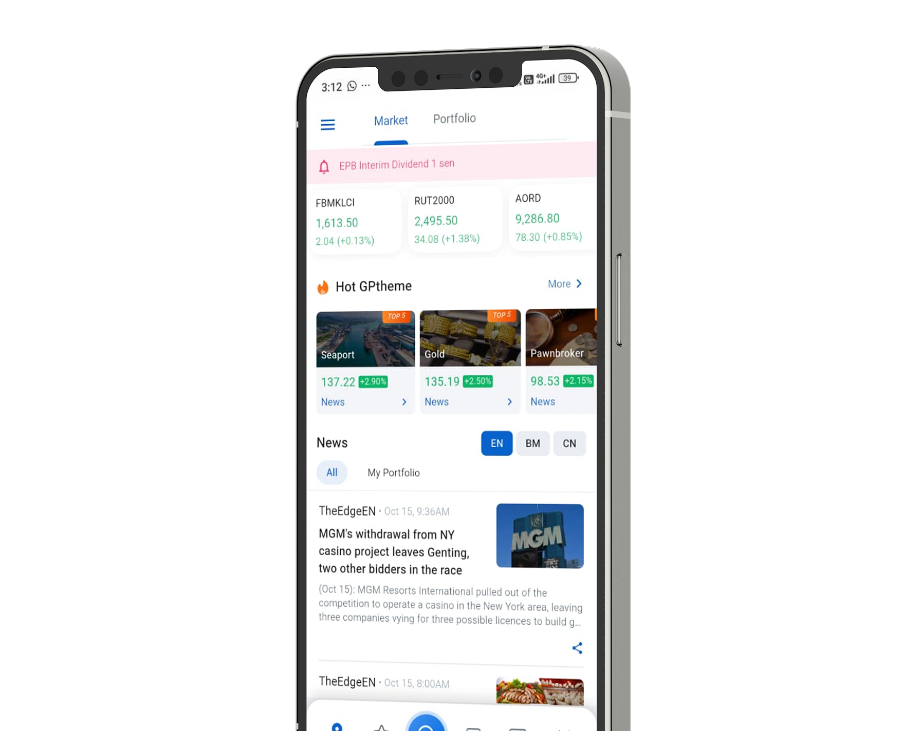 App interface on a phone mockup